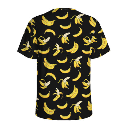 Black Cartoon Banana Pattern Print Men's Sports T-Shirt