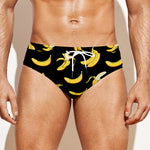 Black Cartoon Banana Pattern Print Men's Swim Briefs