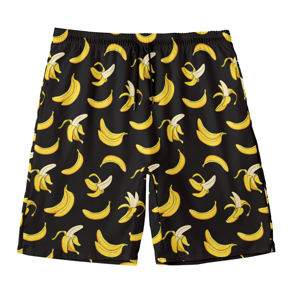 Black Cartoon Banana Pattern Print Men's Swim Trunks