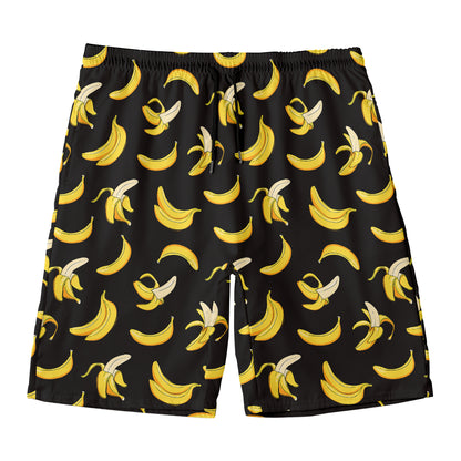 Black Cartoon Banana Pattern Print Men's Swim Trunks
