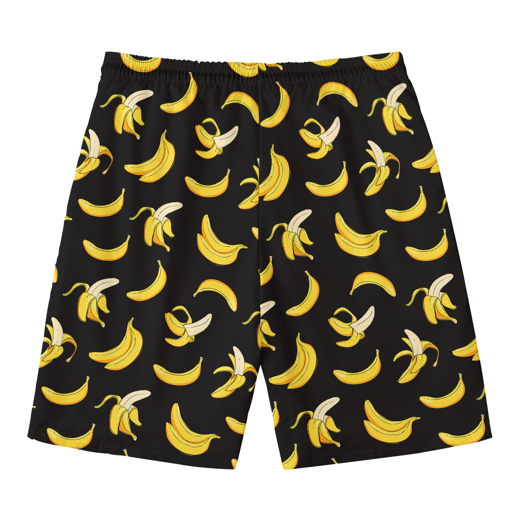 Black Cartoon Banana Pattern Print Men's Swim Trunks