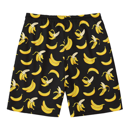 Black Cartoon Banana Pattern Print Men's Swim Trunks