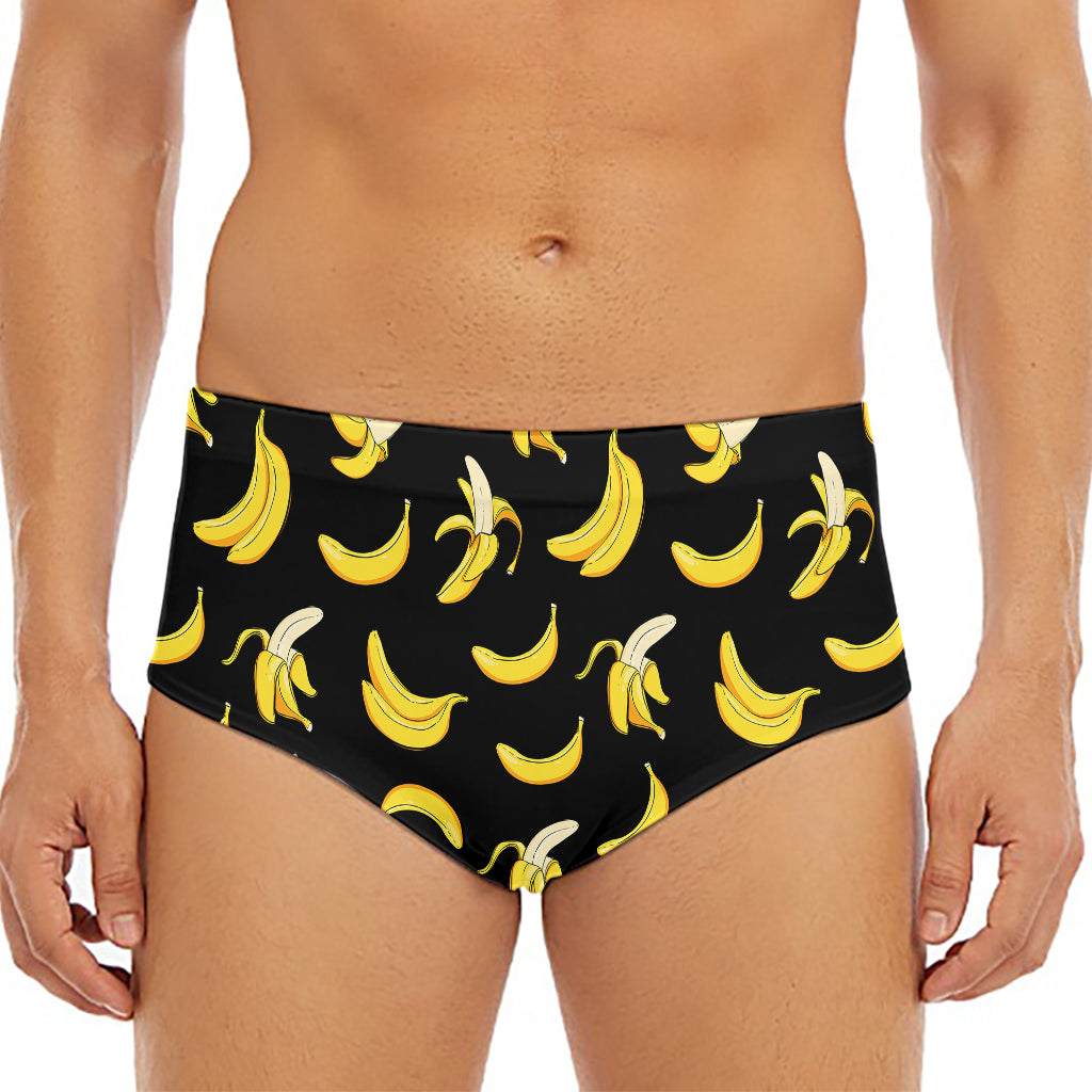Black Cartoon Banana Pattern Print Men's Triangle Swim Briefs