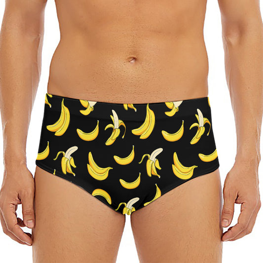 Black Cartoon Banana Pattern Print Men's Triangle Swim Briefs