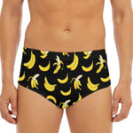 Black Cartoon Banana Pattern Print Men's Triangle Swim Briefs