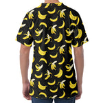 Black Cartoon Banana Pattern Print Men's Velvet T-Shirt