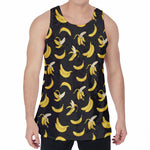 Black Cartoon Banana Pattern Print Men's Velvet Tank Top