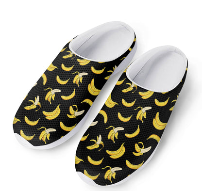 Black Cartoon Banana Pattern Print Mesh Casual Shoes