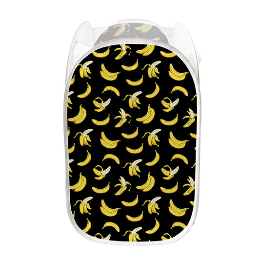 Black Cartoon Banana Pattern Print Mesh Laundry Hamper