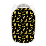 Black Cartoon Banana Pattern Print Mesh Laundry Hamper