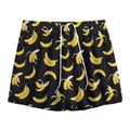 Black Cartoon Banana Pattern Print Mesh Shorts