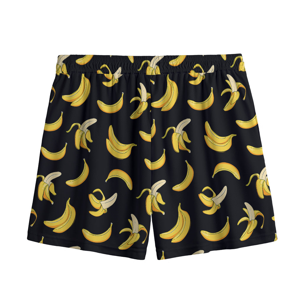 Black Cartoon Banana Pattern Print Mesh Shorts