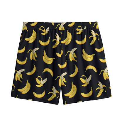 Black Cartoon Banana Pattern Print Mesh Shorts
