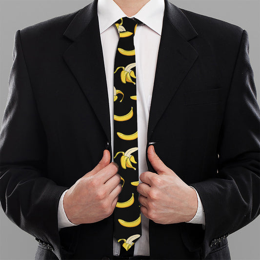 Black Cartoon Banana Pattern Print Necktie