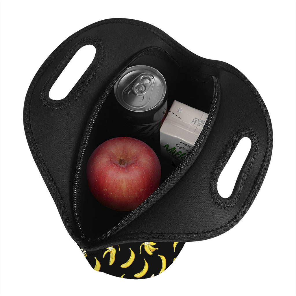 Black Cartoon Banana Pattern Print Neoprene Lunch Bag