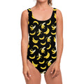 Black Cartoon Banana Pattern Print One Piece Swimsuit