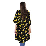 Black Cartoon Banana Pattern Print Open Front Beach Cover Up