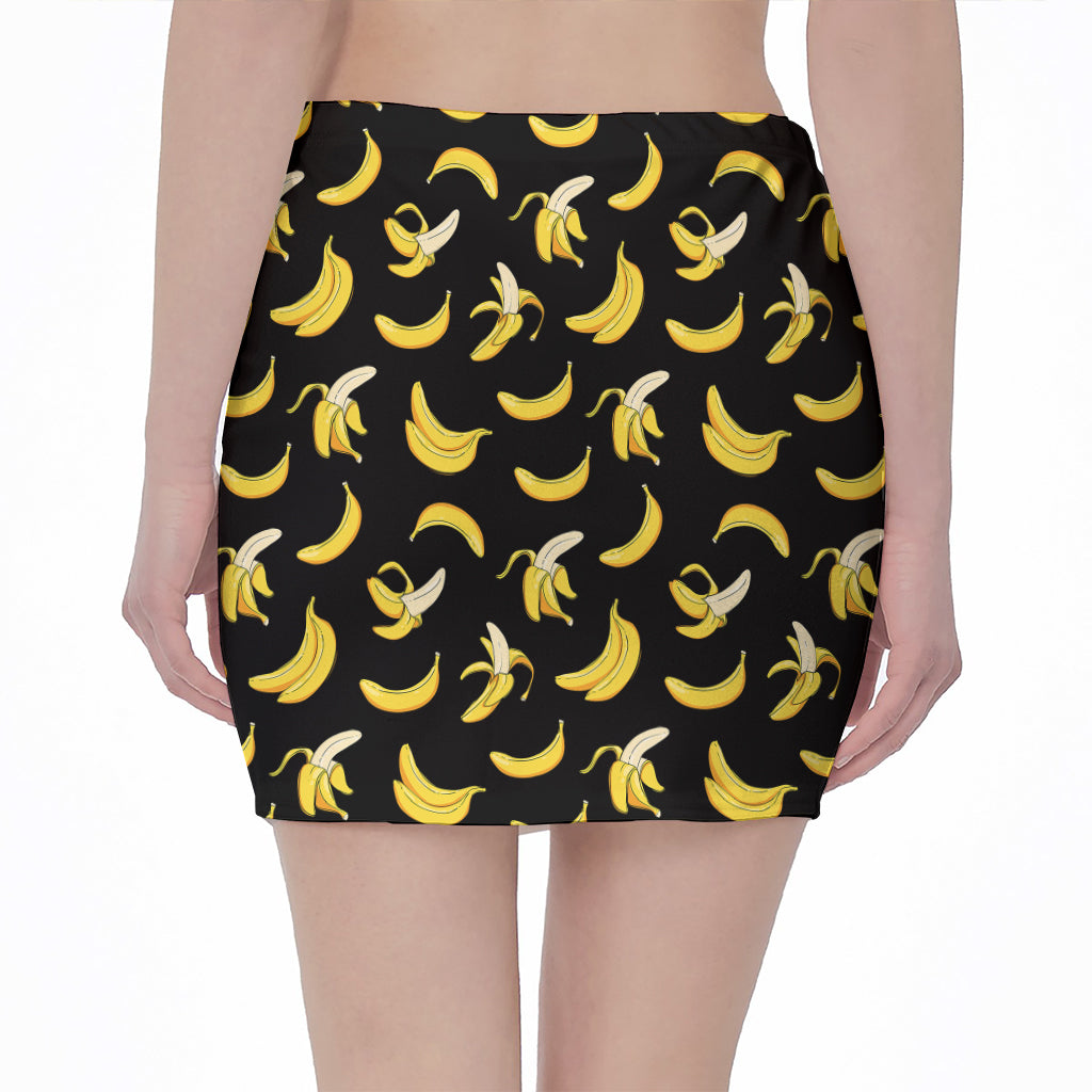 Black Cartoon Banana Pattern Print Pencil Mini Skirt