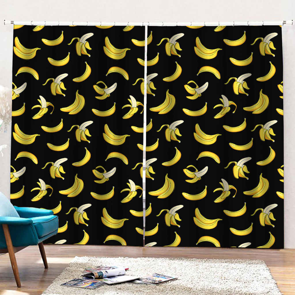 Black Cartoon Banana Pattern Print Pencil Pleat Curtains