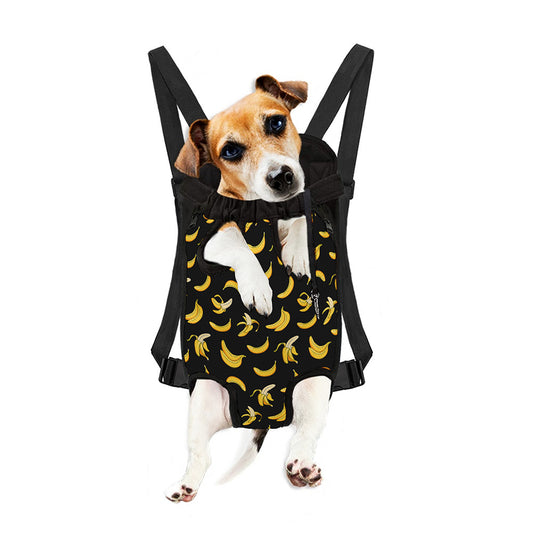 Black Cartoon Banana Pattern Print Pet Carrier Backpack