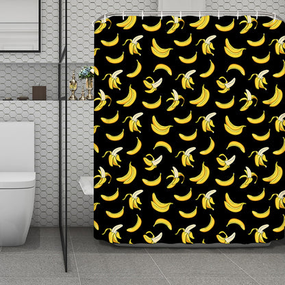 Black Cartoon Banana Pattern Print Polyester Shower Curtain