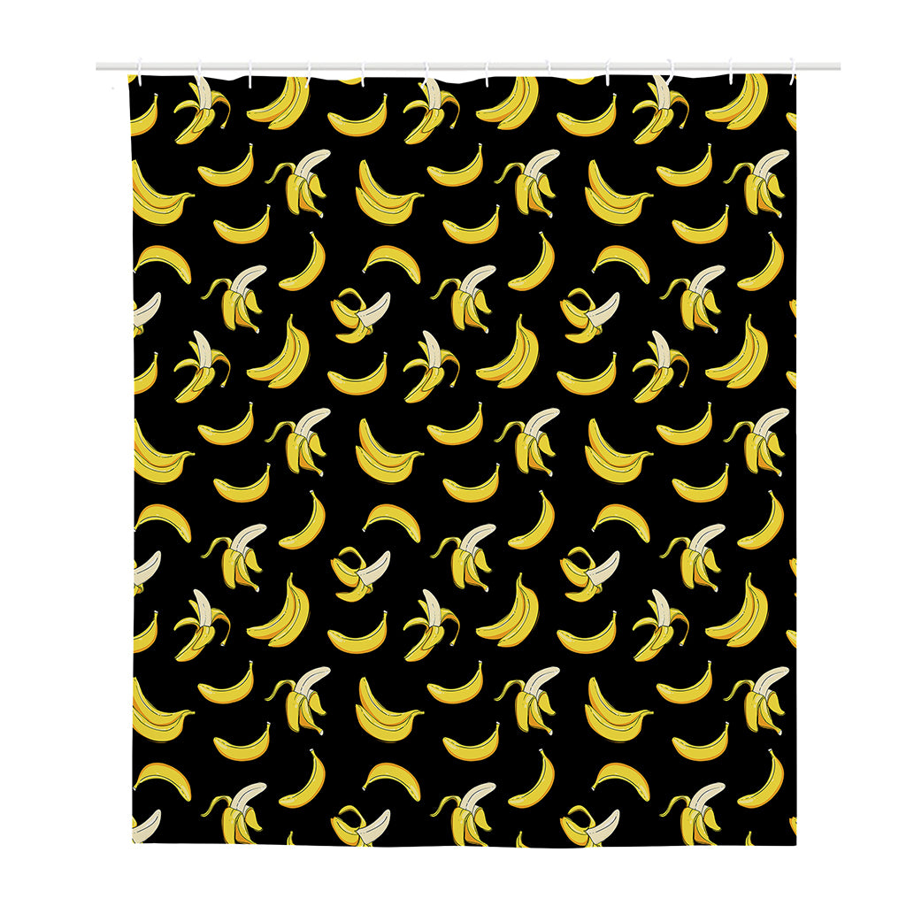 Black Cartoon Banana Pattern Print Polyester Shower Curtain
