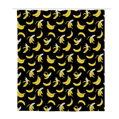 Black Cartoon Banana Pattern Print Polyester Shower Curtain