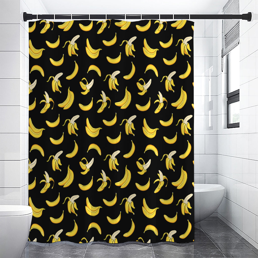 Black Cartoon Banana Pattern Print Premium Shower Curtain