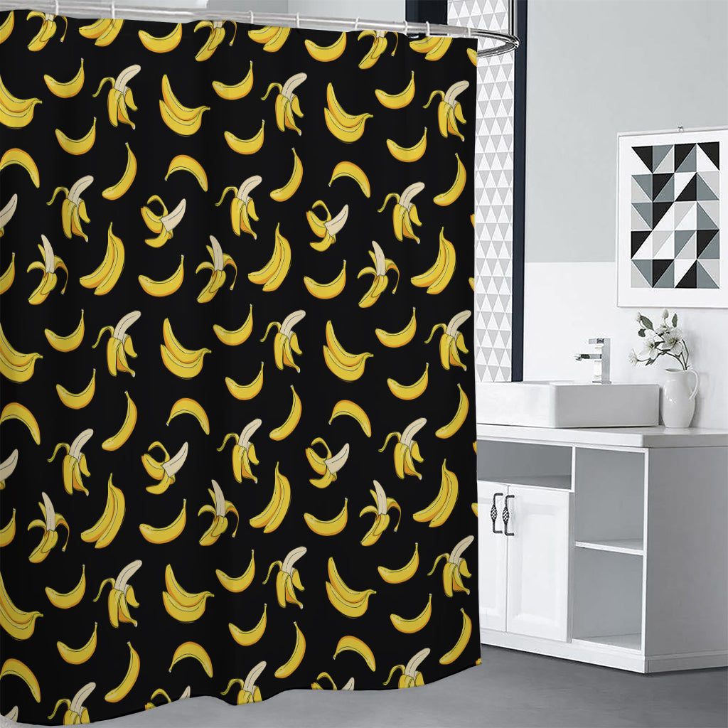 Black Cartoon Banana Pattern Print Premium Shower Curtain
