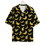 Black Cartoon Banana Pattern Print Rayon Hawaiian Shirt