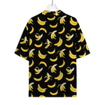 Black Cartoon Banana Pattern Print Rayon Hawaiian Shirt