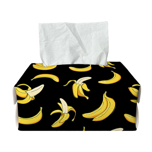 Black Cartoon Banana Pattern Print Rectangle Tissue Box Cover