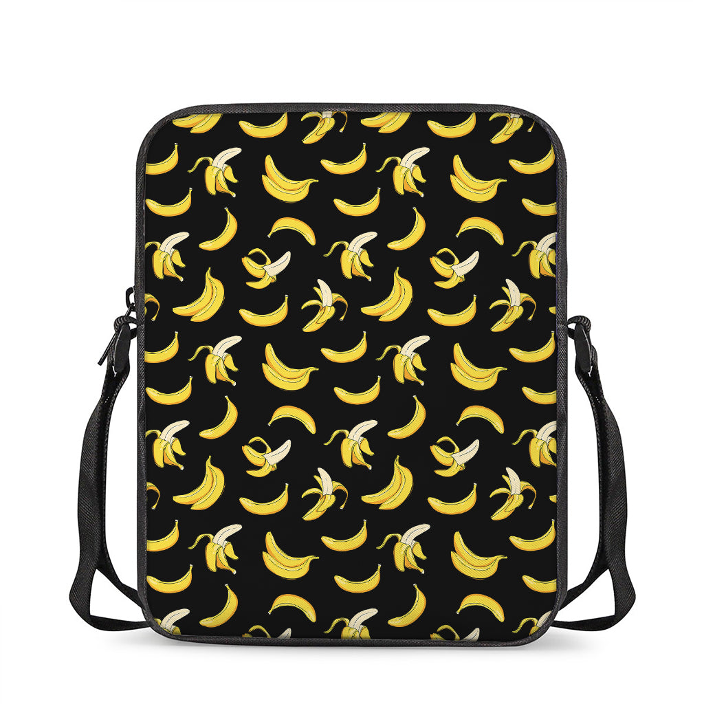 Black Cartoon Banana Pattern Print Rectangular Crossbody Bag