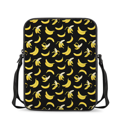 Black Cartoon Banana Pattern Print Rectangular Crossbody Bag