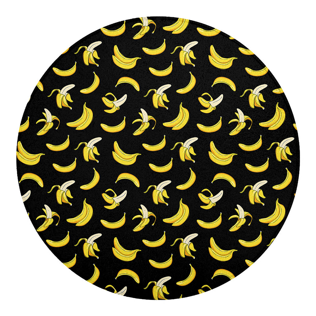 Black Cartoon Banana Pattern Print Round Blanket