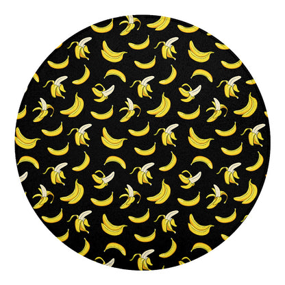 Black Cartoon Banana Pattern Print Round Blanket