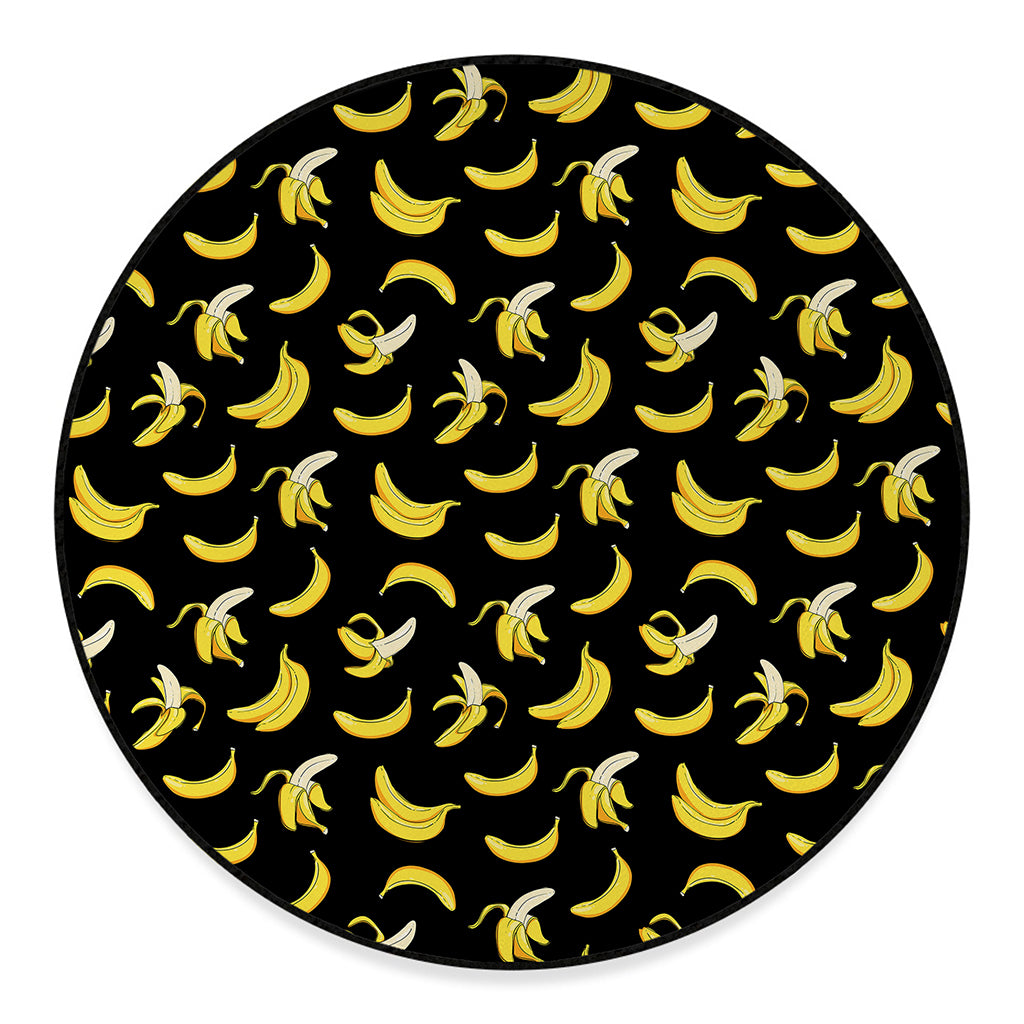 Black Cartoon Banana Pattern Print Round Floor Mat