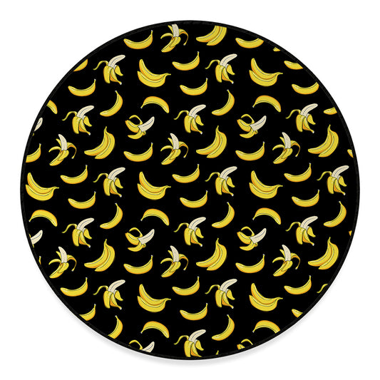 Black Cartoon Banana Pattern Print Round Floor Mat