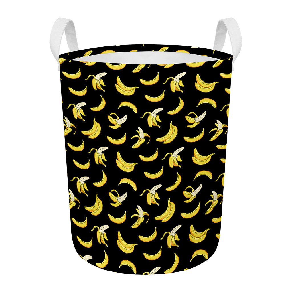 Black Cartoon Banana Pattern Print Round Laundry Basket