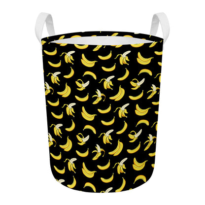 Black Cartoon Banana Pattern Print Round Laundry Basket