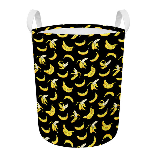Black Cartoon Banana Pattern Print Round Laundry Basket