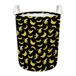 Black Cartoon Banana Pattern Print Round Laundry Basket