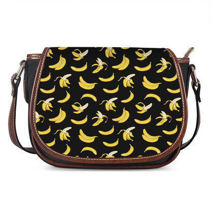Black Cartoon Banana Pattern Print Saddle Bag