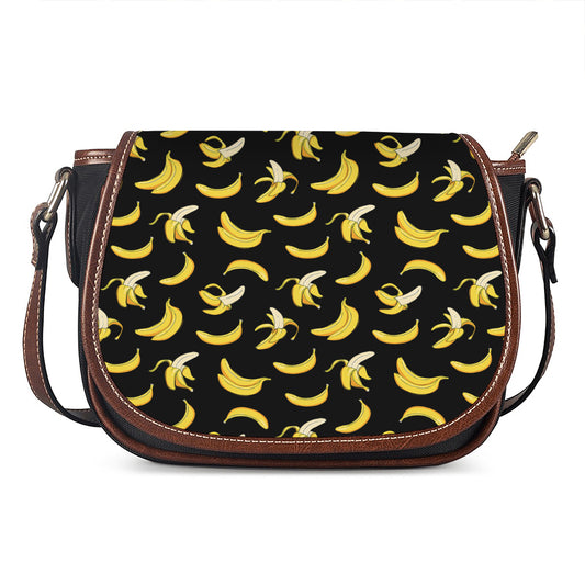 Black Cartoon Banana Pattern Print Saddle Bag