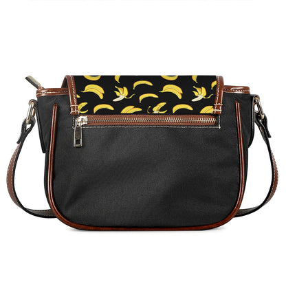 Black Cartoon Banana Pattern Print Saddle Bag