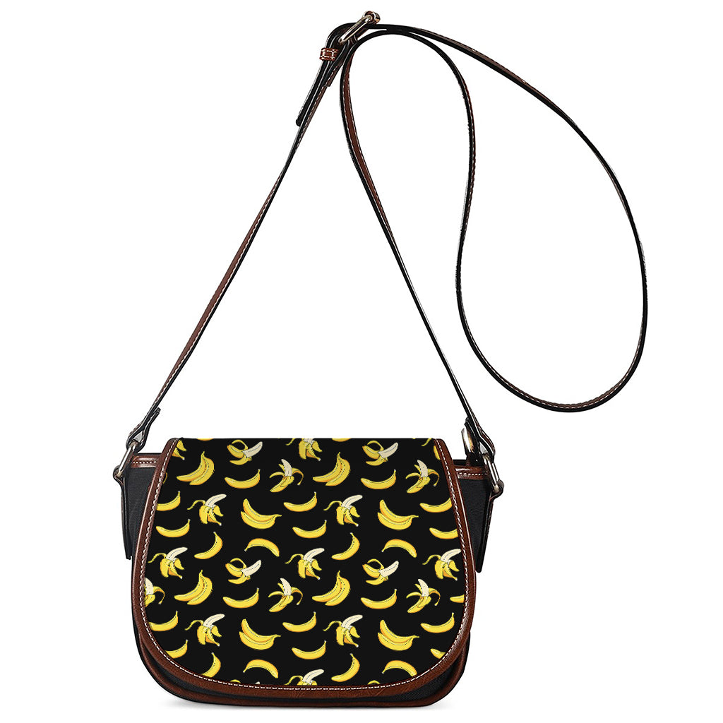 Black Cartoon Banana Pattern Print Saddle Bag