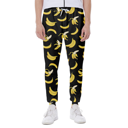 Black Cartoon Banana Pattern Print Scuba Joggers