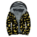 Black Cartoon Banana Pattern Print Sherpa Lined Zip Up Hoodie
