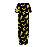 Black Cartoon Banana Pattern Print Short Sleeve Long Nightdress