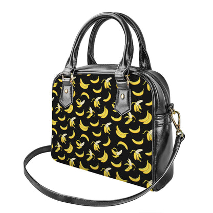 Black Cartoon Banana Pattern Print Shoulder Handbag
